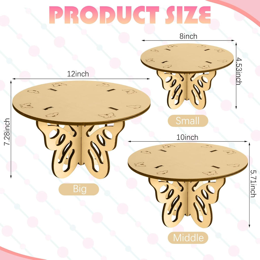 3 Pcs Wooden Butterfly Cake Stands Set 12 Inch 10 Inch 8 Inch M442