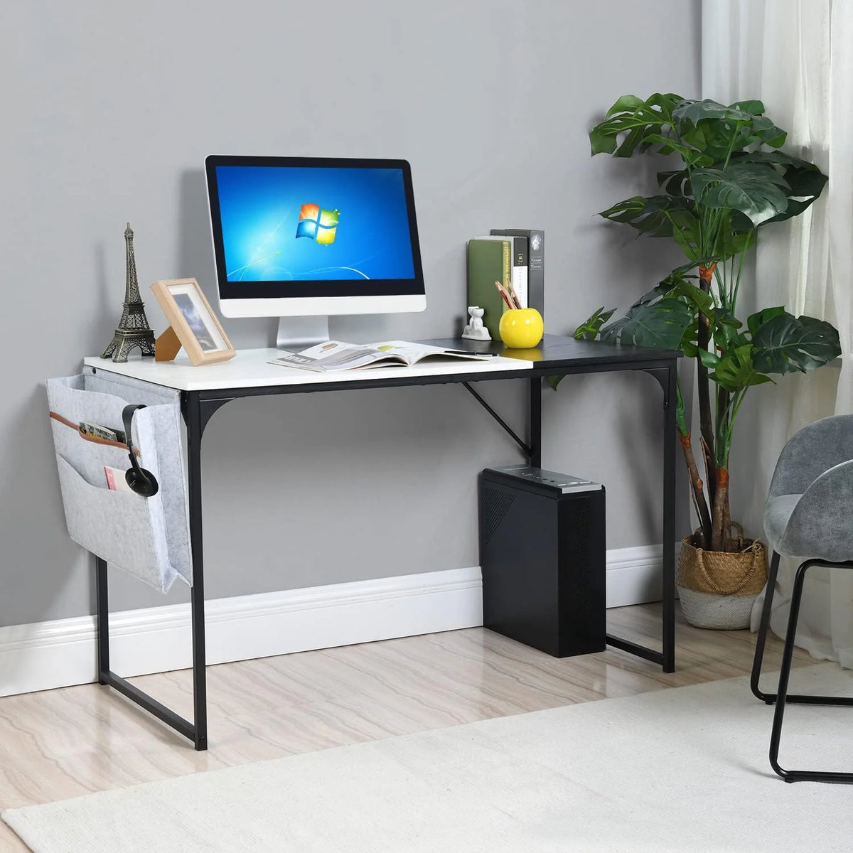 Black White 47 inch Metal Frame Computer Desk with Storage Bag X751