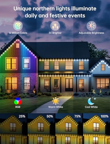 RGB+IC Christmas Eave Lights 30ft 22 LED Warm White IP68 Waterproof Smart Starry Outside Light J9010