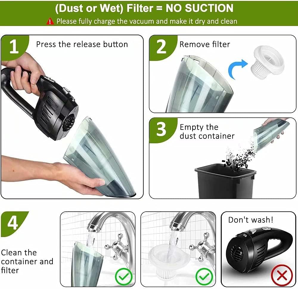 Cordless Handheld Vacuum Cleaner, 8000PA, 120W, Wet Dry, Black, Pack of 2 S8759