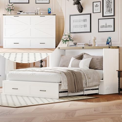 Full-Size Foldable Wall Bed with Storage Drawer O702