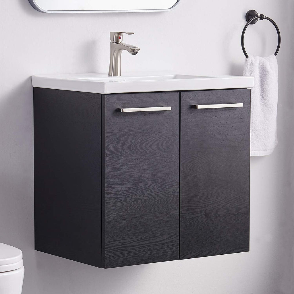 Brown 24” Wall-Mounted Bathroom Vanity with Ceramic Sink Q515