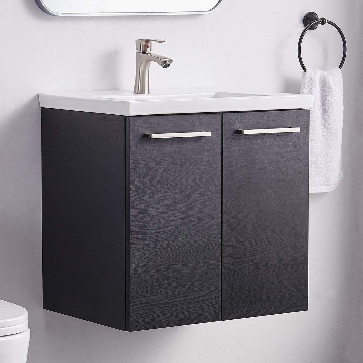 Brown 24” Wall-Mounted Bathroom Vanity with Ceramic Sink Q515