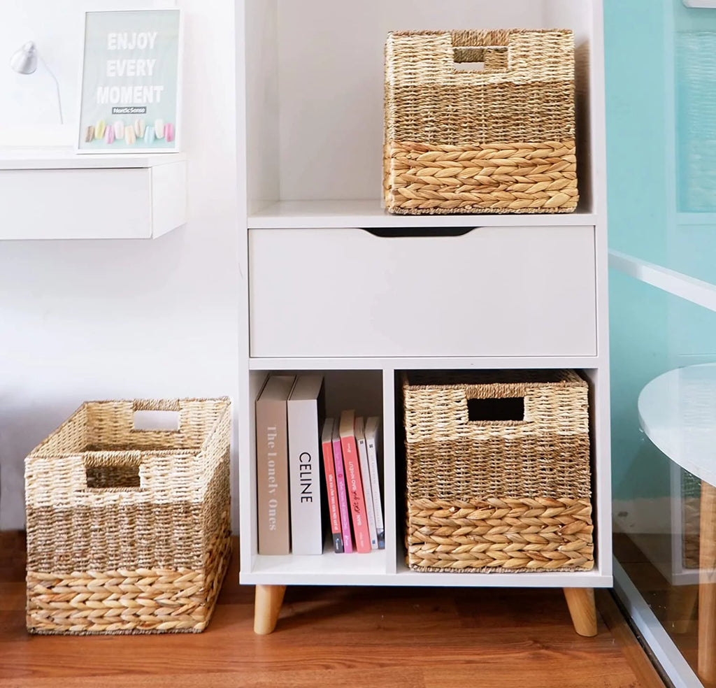 Natural Wicker Storage Cubes, Set of 4 Hyacinth Baskets T63102