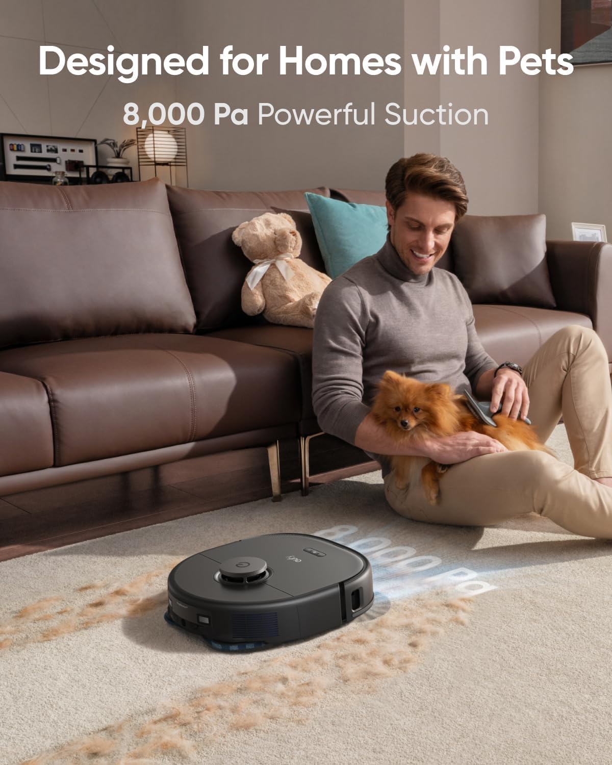 Robot Vacuum and Mop with 8,000 Pa Suction, Dual Mops with Auto-Lift, Carpet Detection, AI Obstacle Avoidance, Auto Mop Washing, Auto Drying, Self-Emptying D925