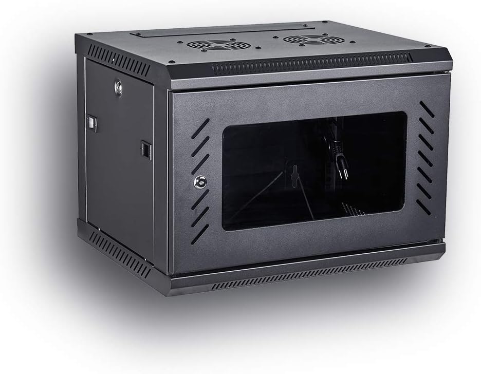 Wall Mount Cabinet Server Rack 19-Inch with Locking Tempered Glass Door Black 4U B12548