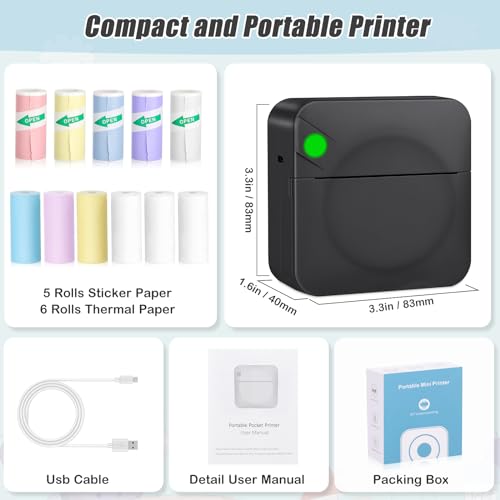 Pink Mini Thermal Printer with 11 Rolls Paper P45175