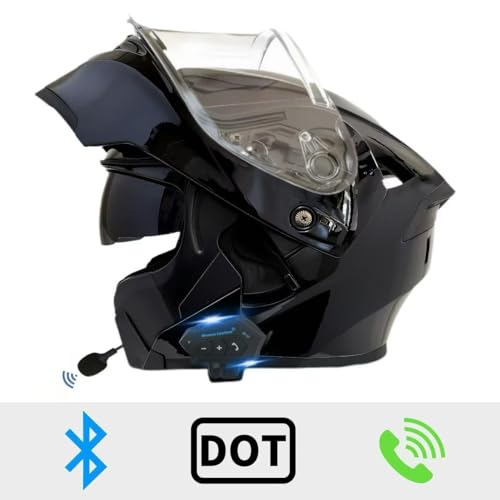Motorcycle Bluetooth Modular Helmet, DOT Approved Flip Up Full Face Dual Visor Helmet, with Dual Speakers and Microphone Y162335