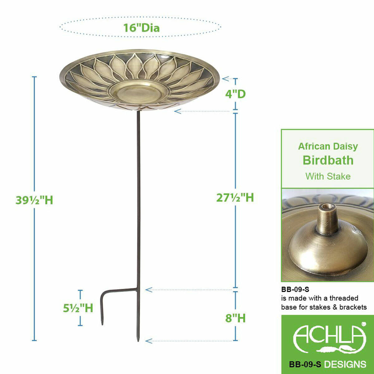 Brass Birdbath with Stake R70412