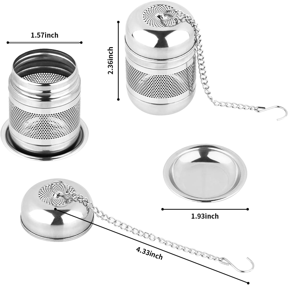 2PCS Stainless Steel Fine Mesh Tea Infuser Strainer with Lid G94086
