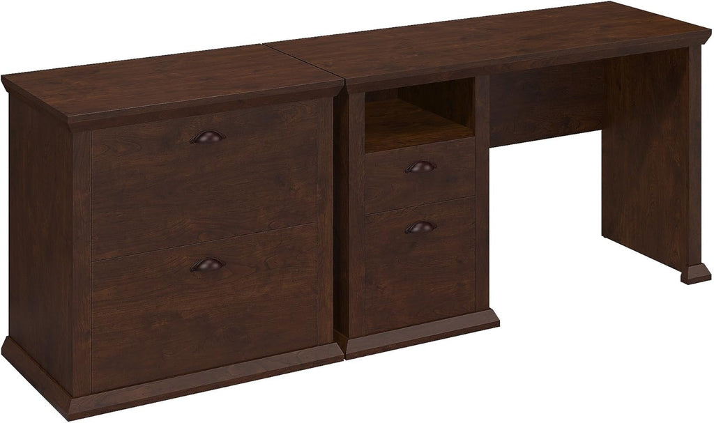 Antique Cherry Home Office Desk with Lateral File Cabinet V787