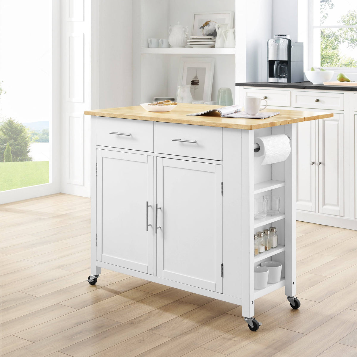 White Drop-Leaf Kitchen Island Cart J54834