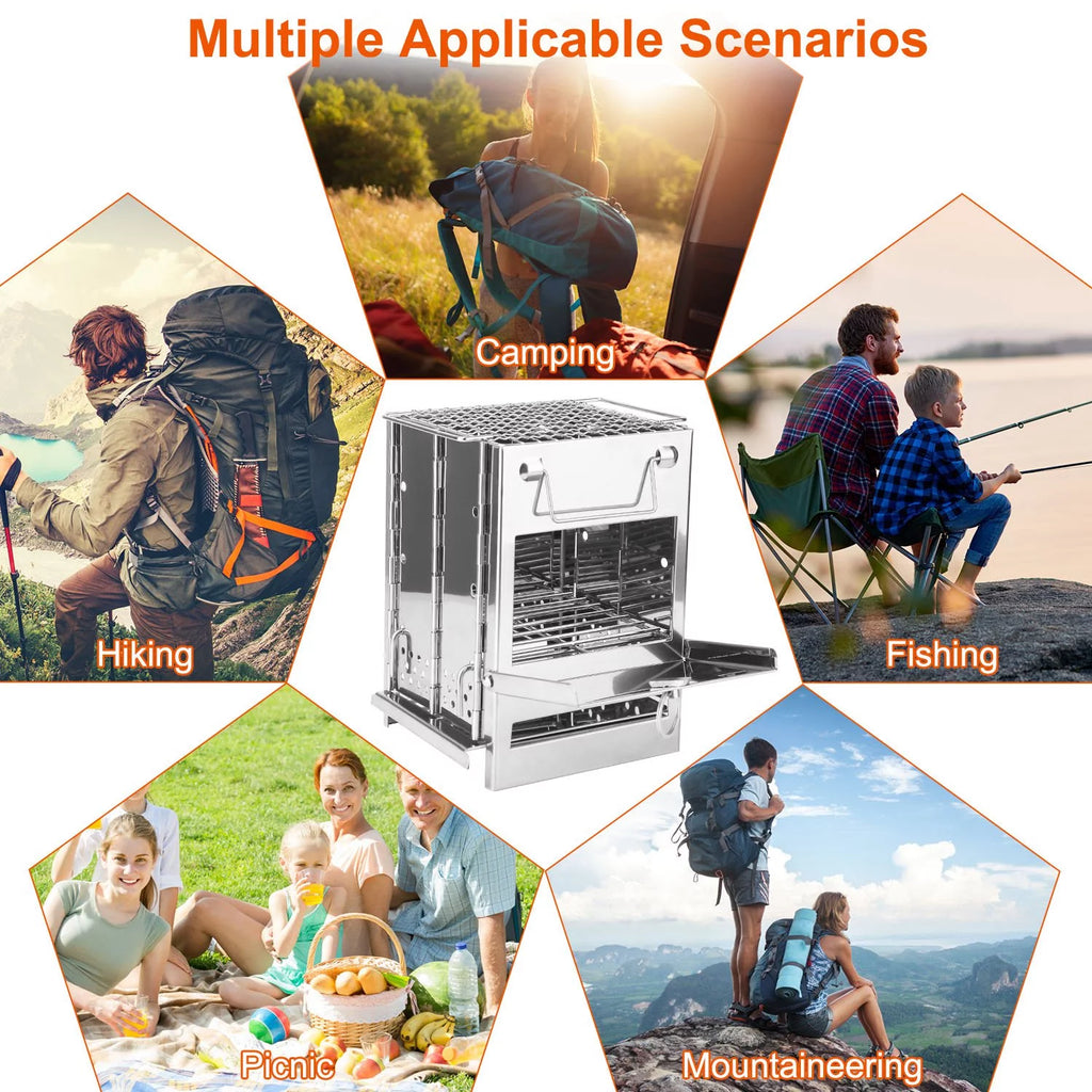 Folding Stainless Steel Camp Stove with Carry Bag U8045