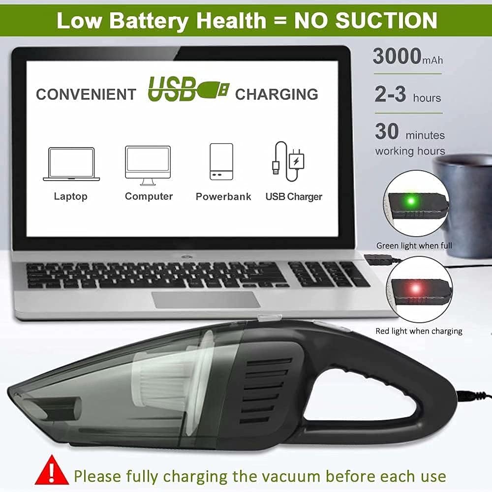Cordless Handheld Vacuum Cleaner, 8000PA, 120W, Wet Dry, Black, Pack of 2 S8759
