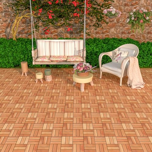 20 Pack Solid Acacia Wood Interlocking Deck Tiles, Golden Teak W9092