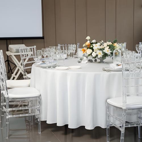 12 Pack White 120 Inch Round Polyester Tablecloth D407916