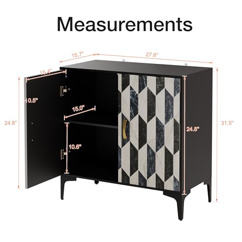 Black 2 Packs Sideboard with 4 Faux Marble Doors and Gold Handles, 27.6 X 15.75 X 31.5 Inches A16016