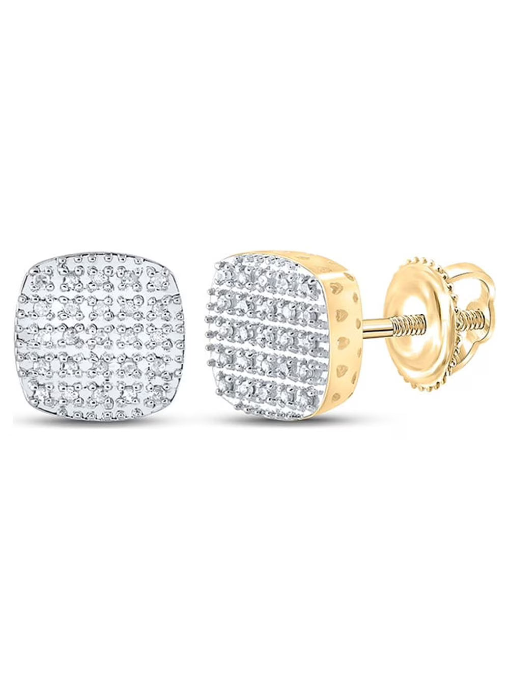 10kt Yellow Gold Mens Diamond Square Earrings 1/8 Cttw B5030