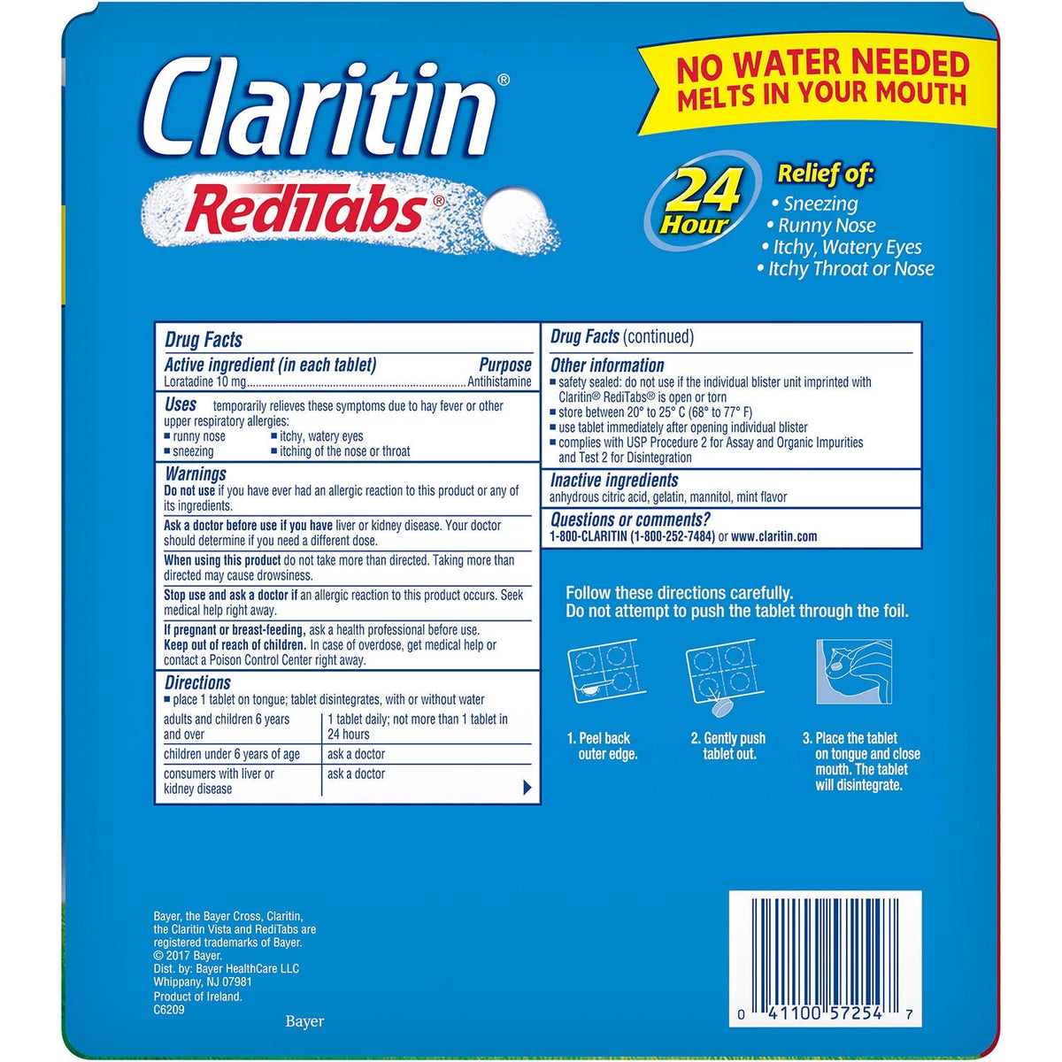 Non-Drowsy Allergy Antihistamine RediTabs, Loratadine 10 mg, 70 Count T171041
