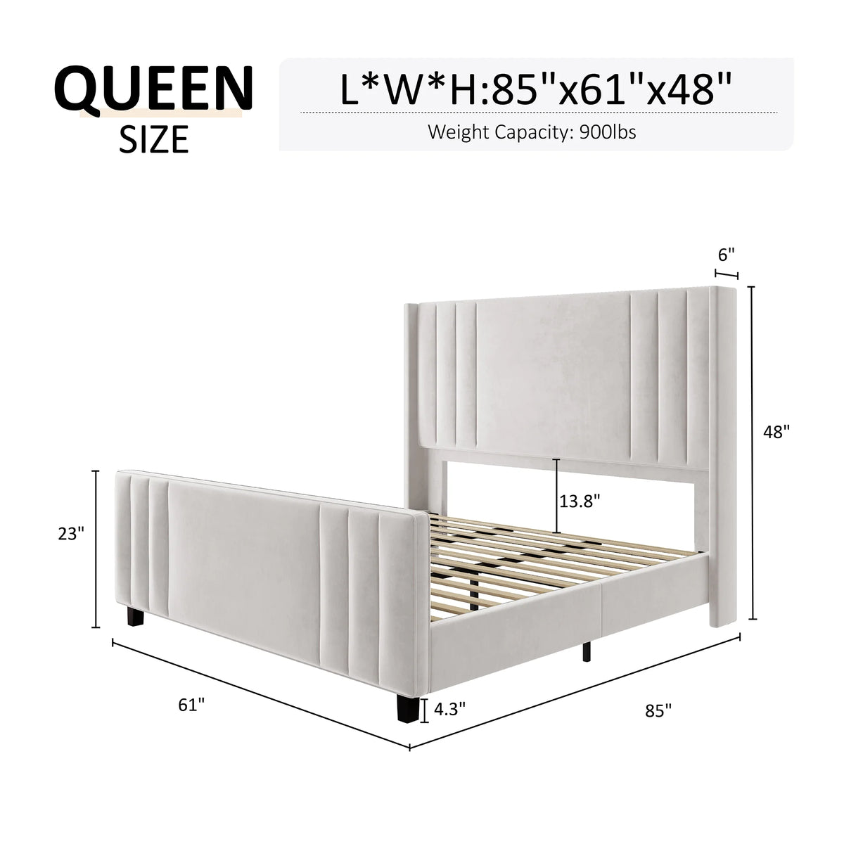Velvet Upholstered Queen Size Bed Frame with Headboard B882