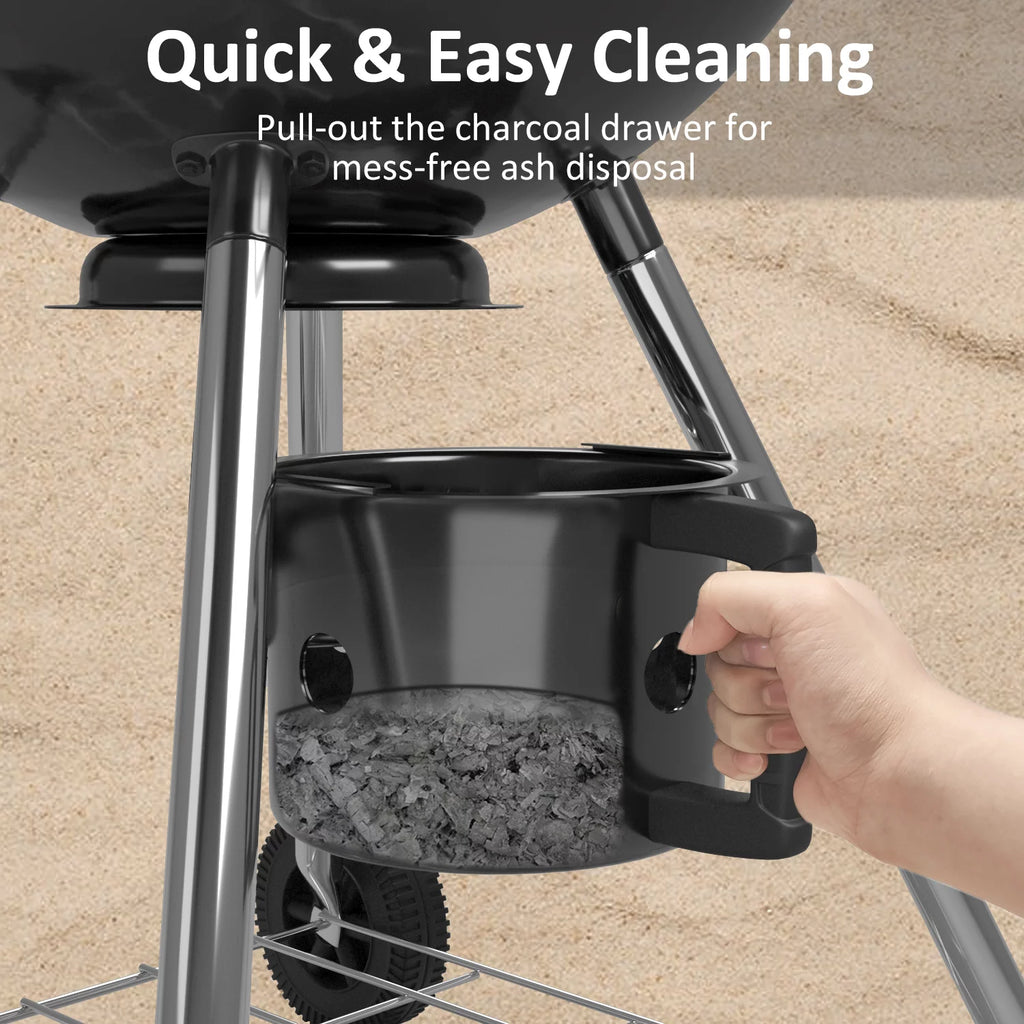 29” Black Outdoor Charcoal Grill with Side Shelf and Wheels X90320