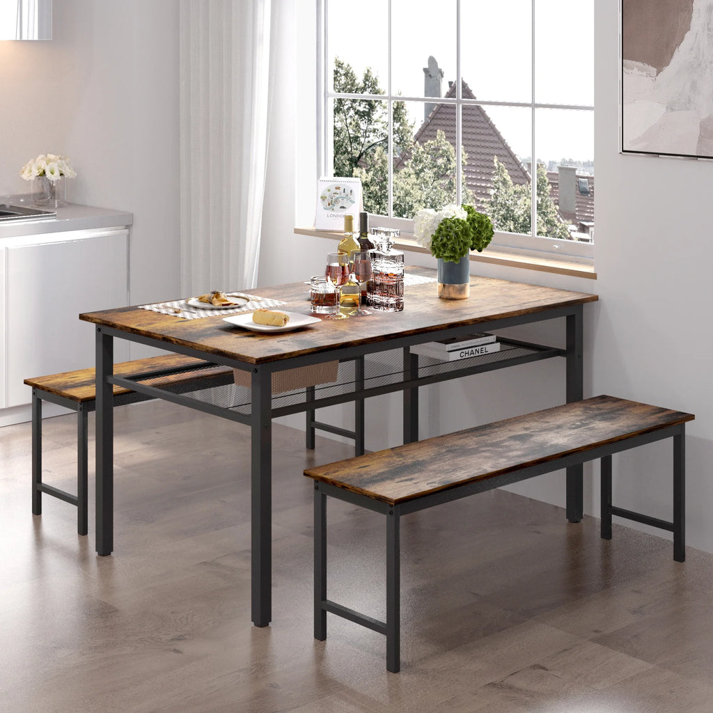 3 Piece Dining Table Set with 2 Benches F247