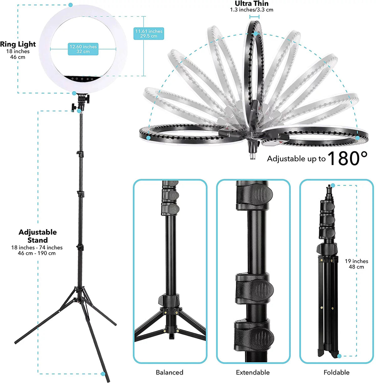 18 inch Dimmable Tricolor LED Ring Light with Stand K67767