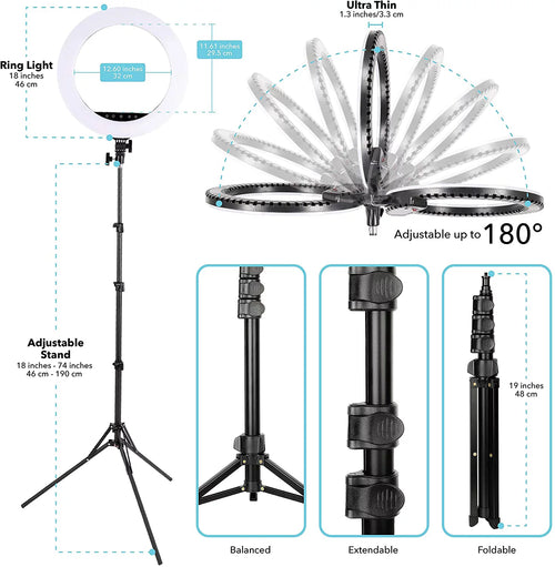18 inch Dimmable Tricolor LED Ring Light with Stand K67767