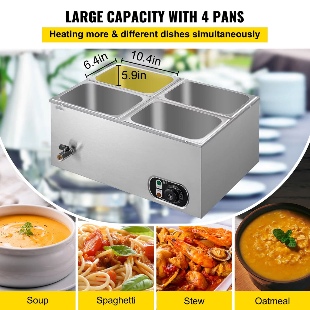 110V 4-Pan Stainless Steel Commercial Food Warmer 24 Qt X39501
