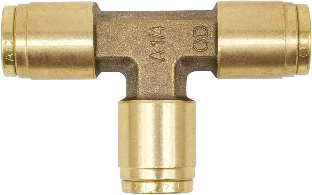 Brass Push to Connect Union Tee Air Brake Tube Fitting, 1/4" Tube OD (5 Pack) P5658