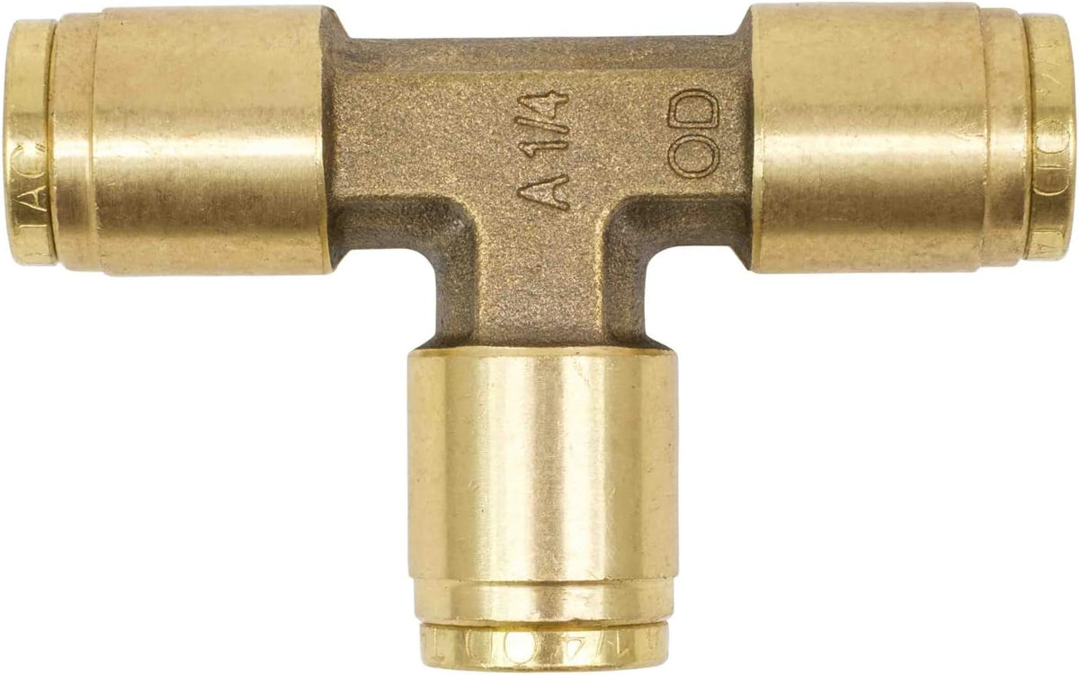 Brass Push to Connect Union Tee Air Brake Tube Fitting, 1/4" Tube OD (5 Pack) P5658