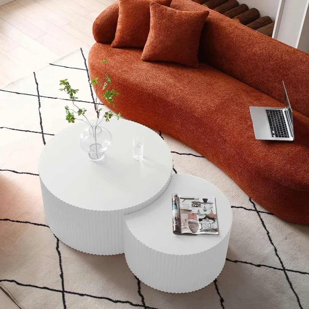 Matte White Round Wooden Coffee Table Set of 2 D550725