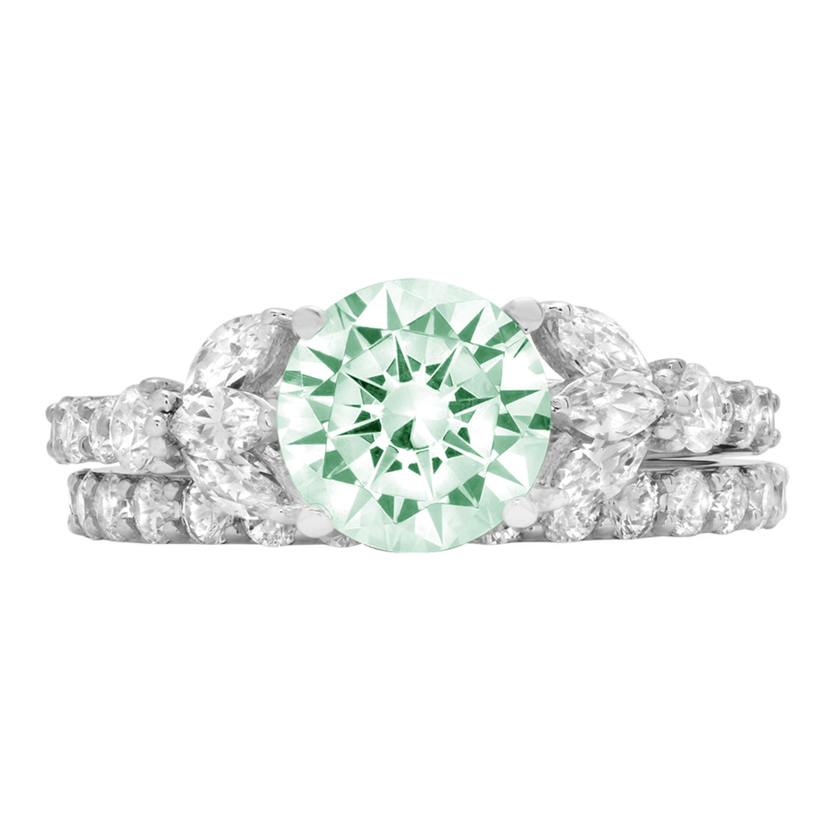 3.06 ct Round Cut Green Simulated Diamond 18k White Gold Ring Band Set Size 3.5 K43438