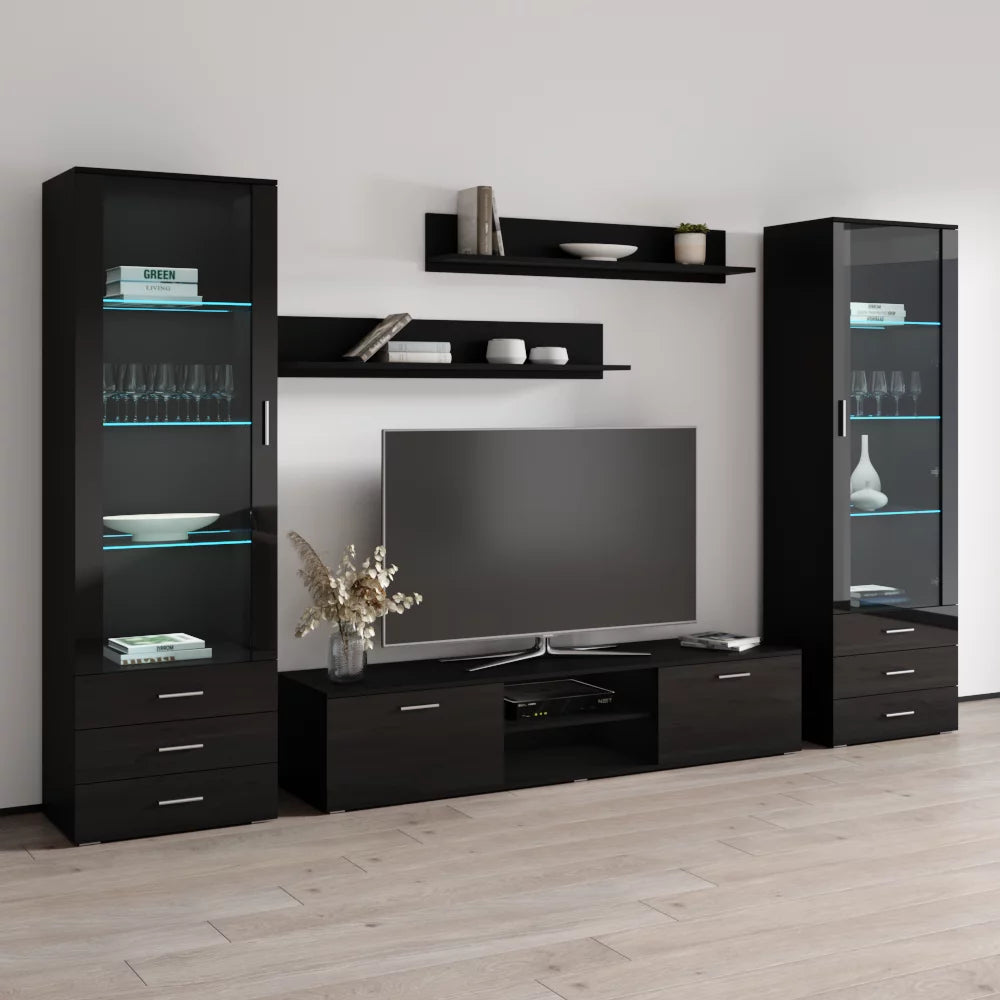 Black Modern Wall Unit with LED Lights M2851