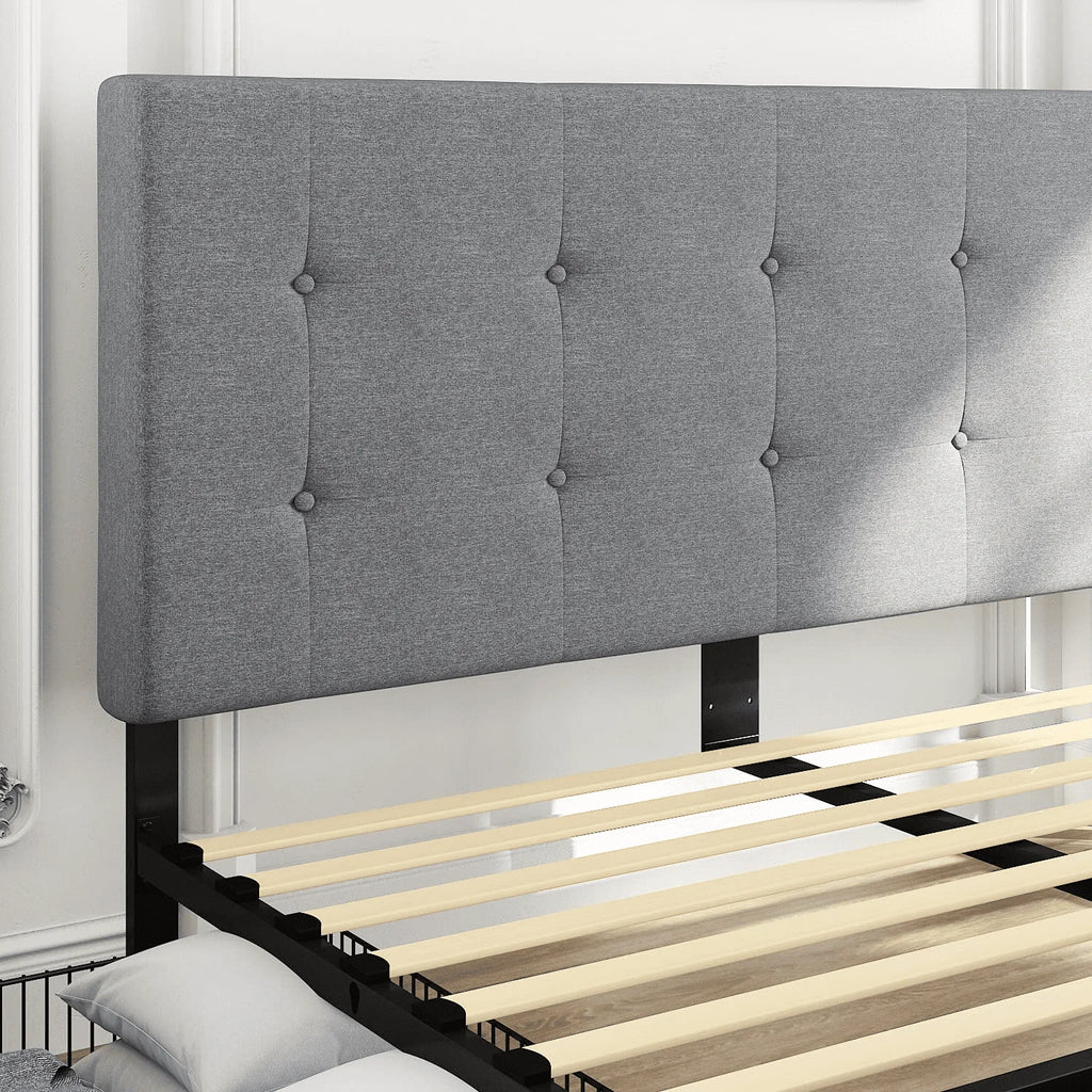 Queen Size Storage Bed Frame with 4 Drawers, Tufted Adjustable Headboard, Dark Grey V52317