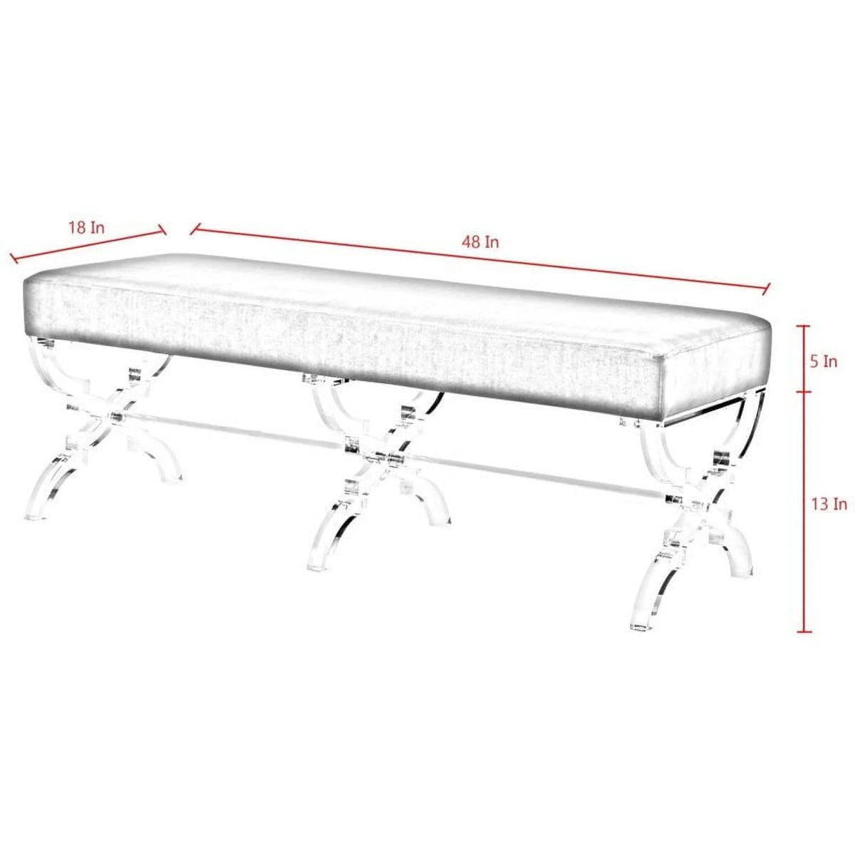 Faux Fur Upholstered Bench with Acrylic X-Legs Cream S6536