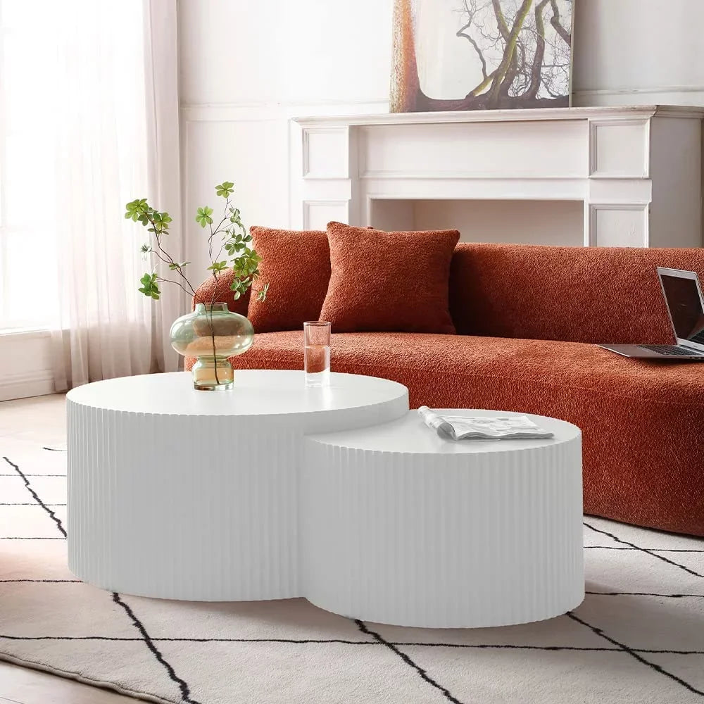 Matte White Round Wooden Coffee Table Set of 2 D550725