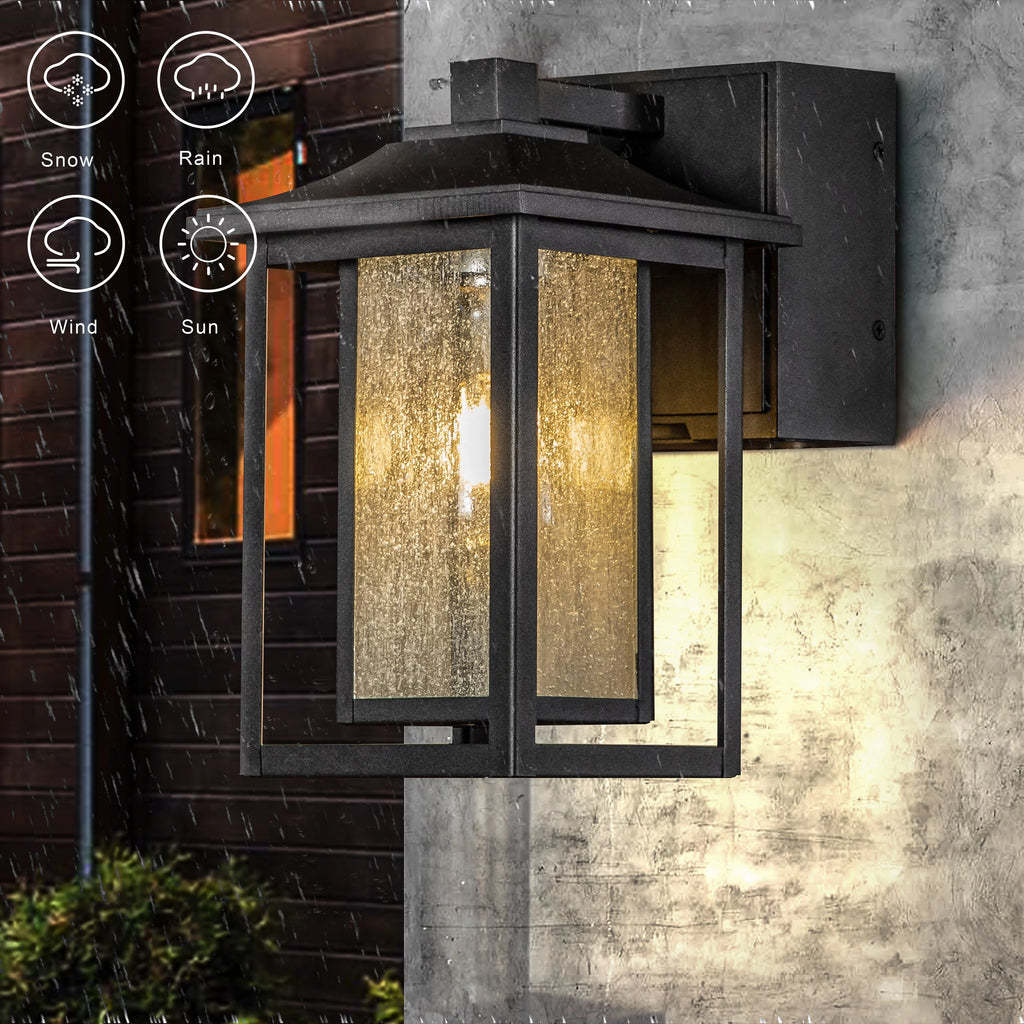 Black Dusk to Dawn Sensor Outdoor Wall Sconces with Seeded Glass and GFCI Outlets Q31904