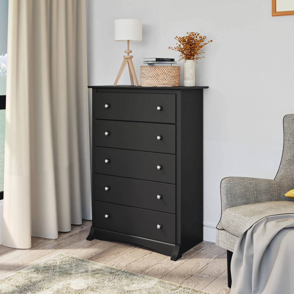 Black 5 Drawer Chest M6595