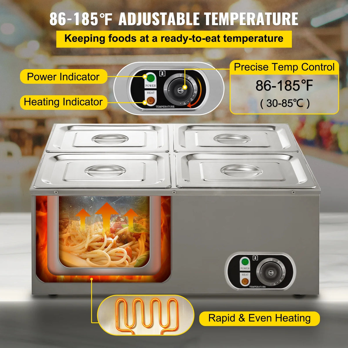 110V 4-Pan Stainless Steel Commercial Food Warmer 24 Qt X39501