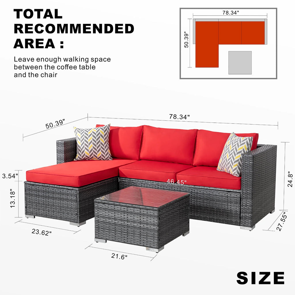 3 Piece Aegean Blue Outdoor Sectional Sofa Set C58234