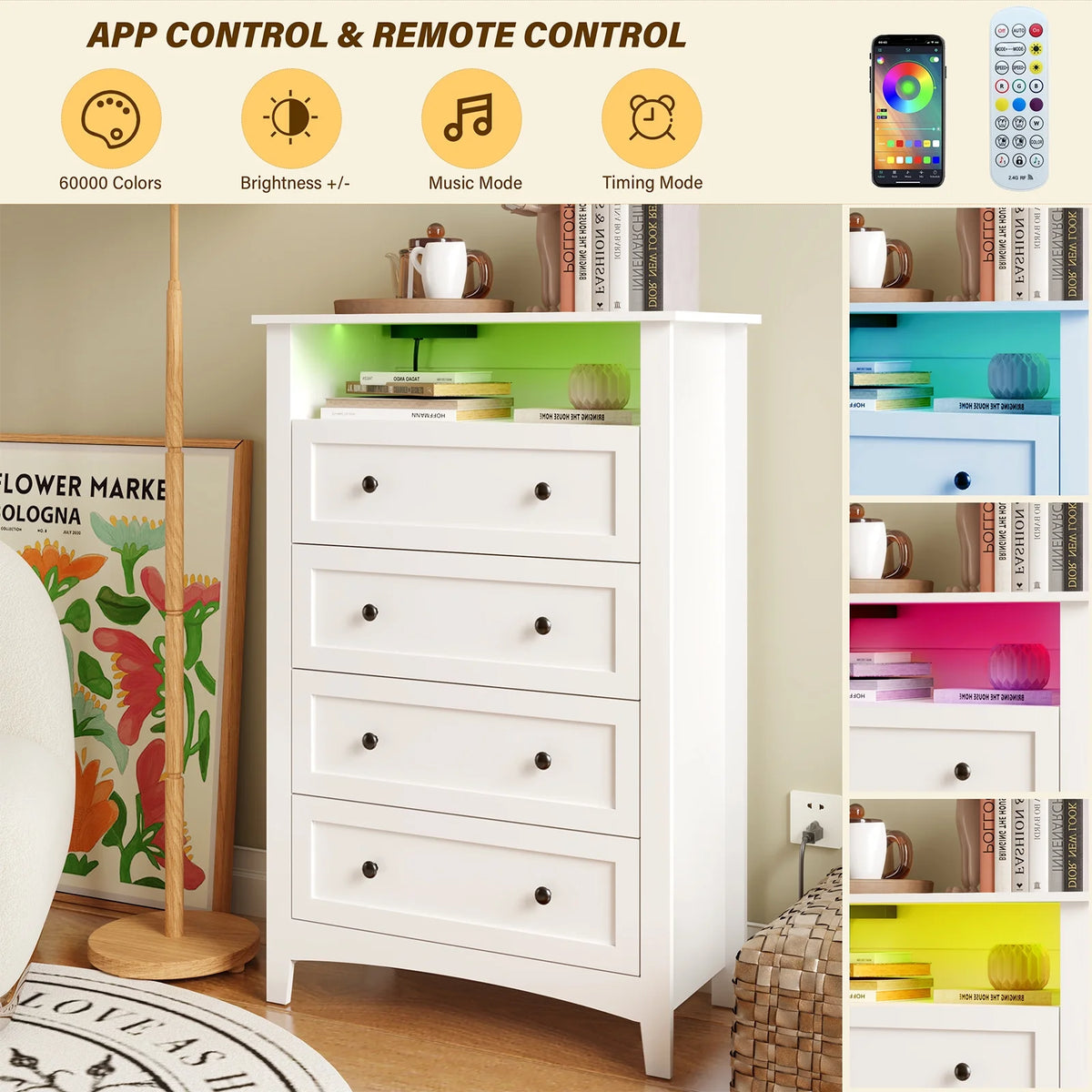 White 5 Drawer Wood Dresser with Power Outlets F557