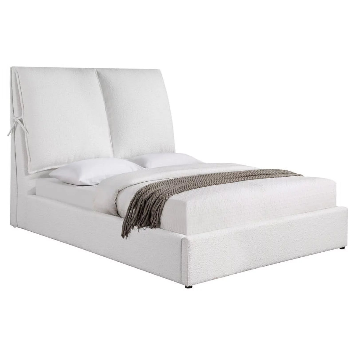 White Fabric Upholstered Queen Bed D441