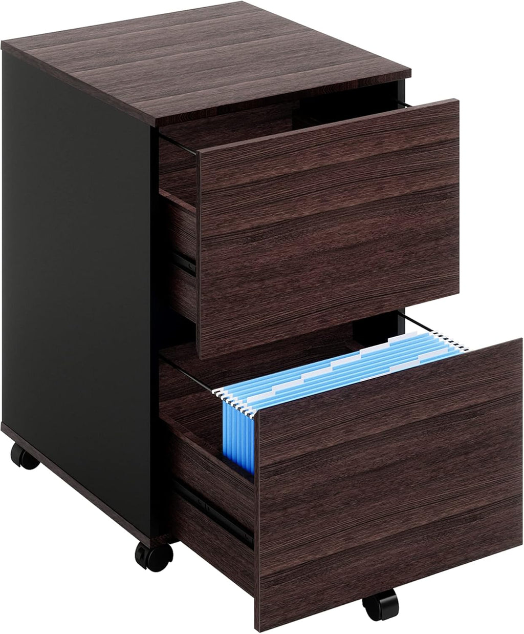 Brown 2 Drawer Mobile File Cabinet with File Holders Wood Rolling Filing Cabinet L882176