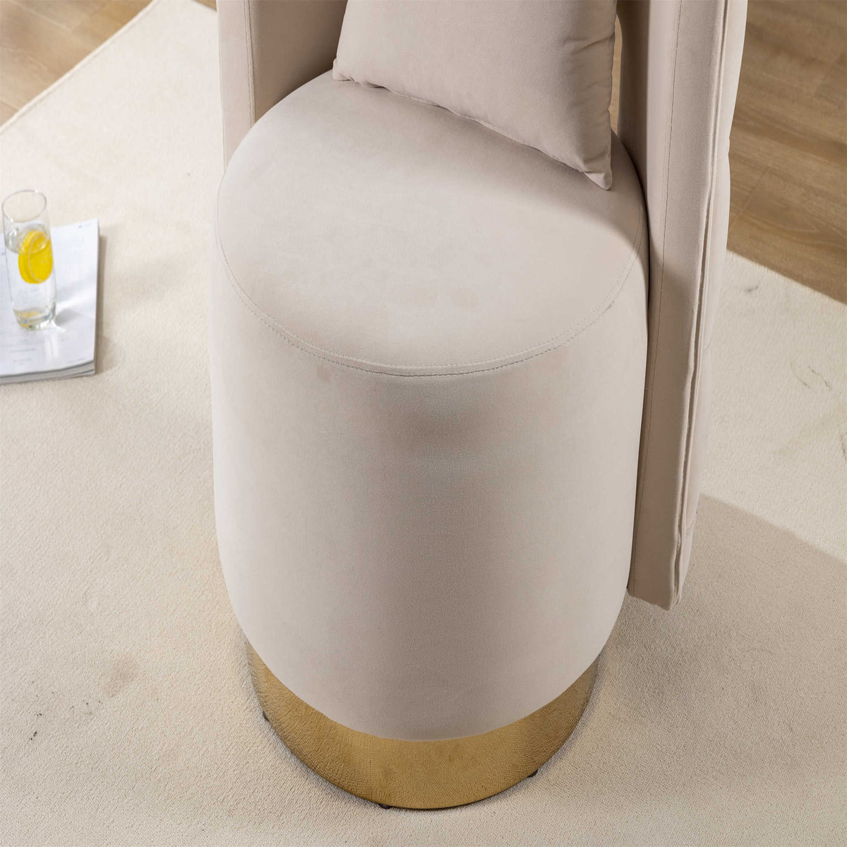 Beige Velvet Swivel Barrel Accent Chair P53859