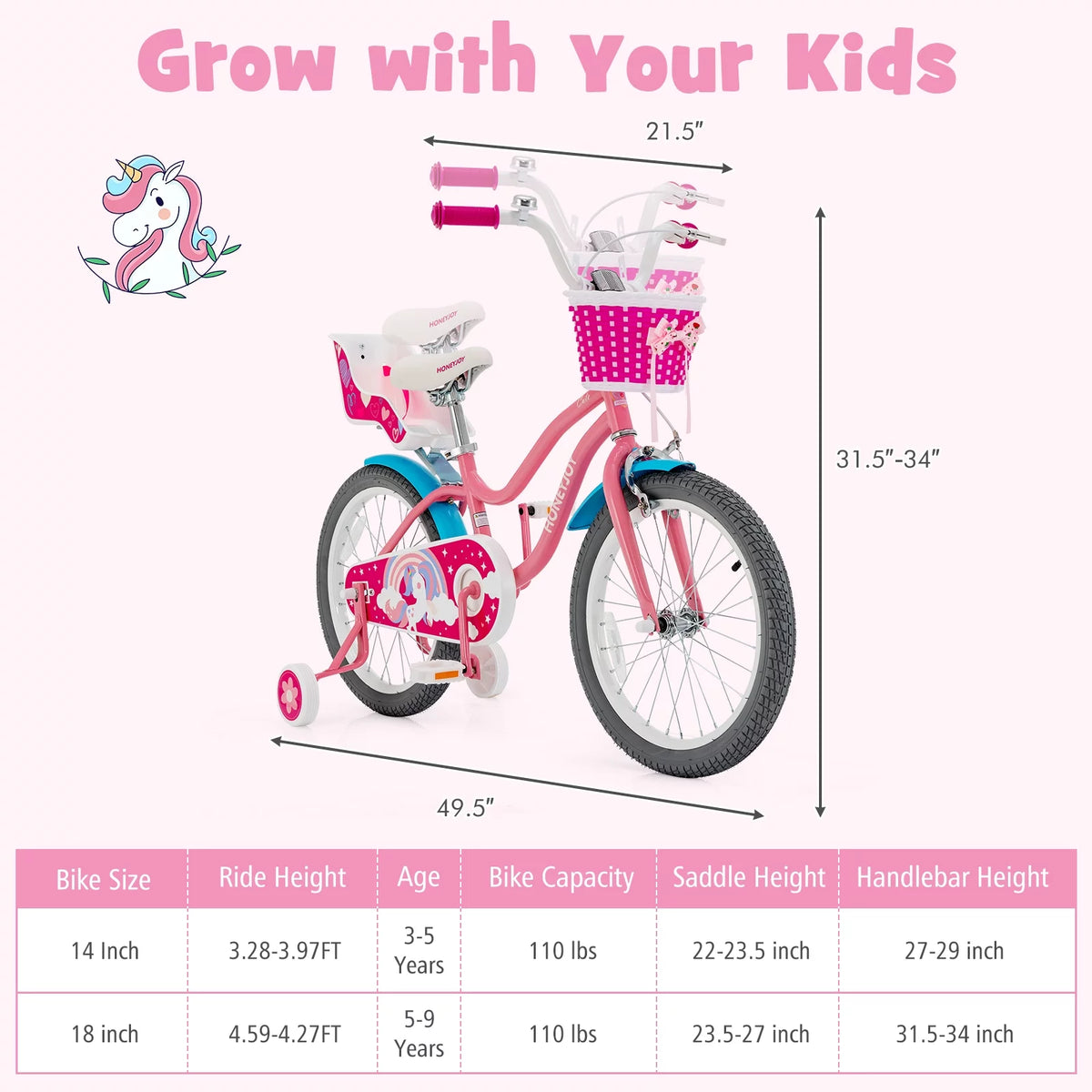 18 Inches Kids Bicycle with Training Wheels and Basket G483