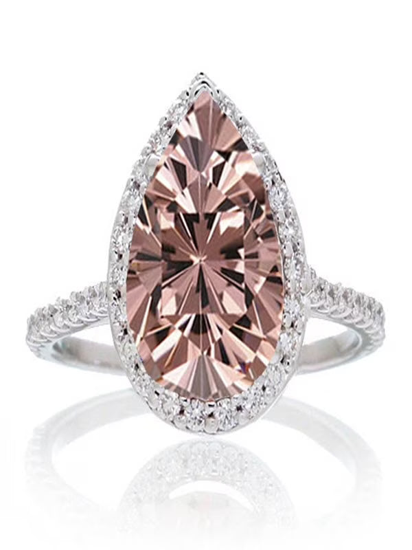 Pear Cut Morganite Halo Engagement Ring on 10k White Gold L4548