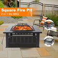32 Square Metal Fire Pit Table with Spark Screen & Log Poker W4976