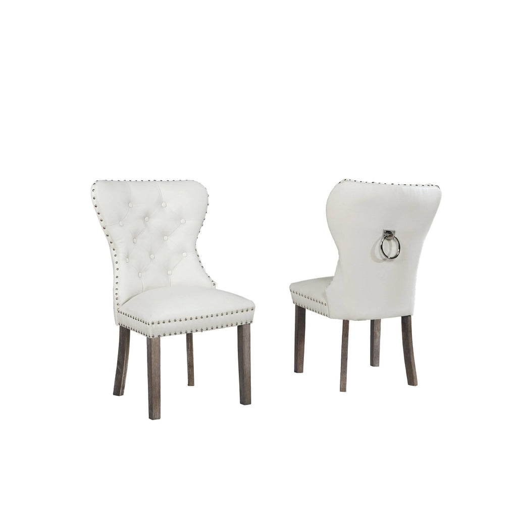 White Faux Leather Tufted Dining Side Chair Set of 2 U93175