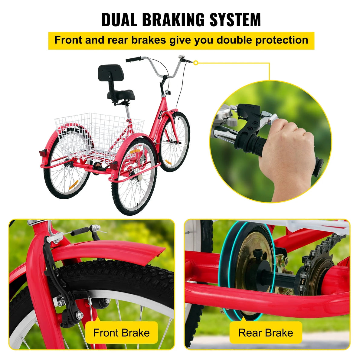 Foldable Tricycle 24 inch Wheels Red Trike with Basket A3832